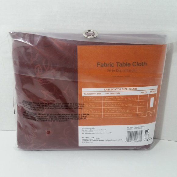 Fabric Table Cloth 70" Circle Fall Burgundy Leaf - Picture 4 of 8